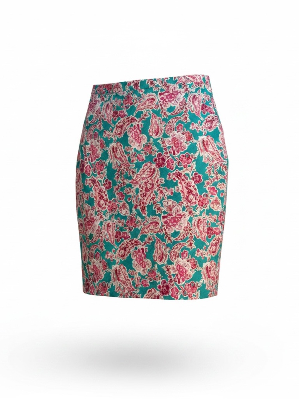 J. Crew Teal Floral Pencil Skirt with Pink Accents